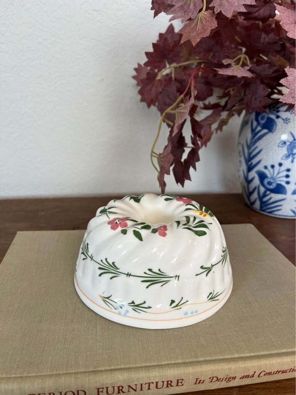 Vintage Hand-Painted Floral Ceramic Jello Mold